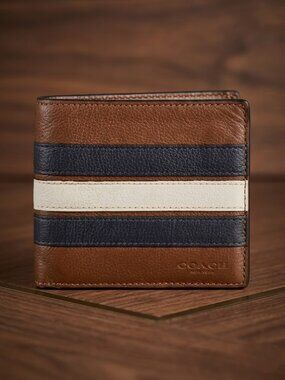 Coach Men’s Vintage Bifold 3 Stripes Brown and Off White Wallet